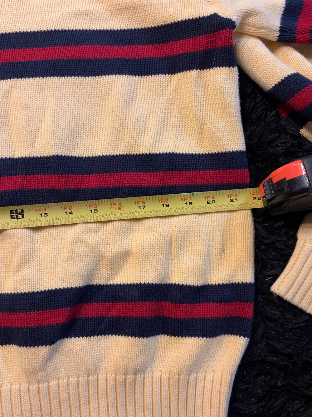 Tommy Hilfiger Yellow Crewneck KNIT BOXY Sweater with Navy & Red Stripes - Picture 7 of 7